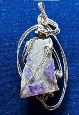 Amethyst Geode Artisian Custom Made Wire Wrapped Pendant 3.25 x 1.5 New